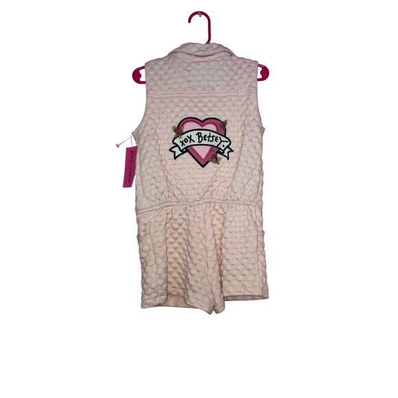 NWT Betsey Johnson Pink Quilted Romper Girls 6 NWT with Embroidered Back Patch - Picture 8 of 8